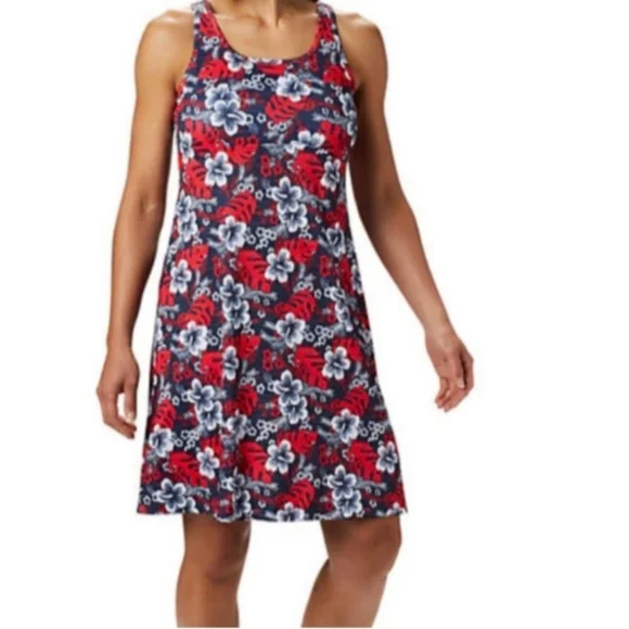 Columbia PFG Dress, Tropical Floral Patterns, Red, White & Blue, Size L - Picture 2 of 11